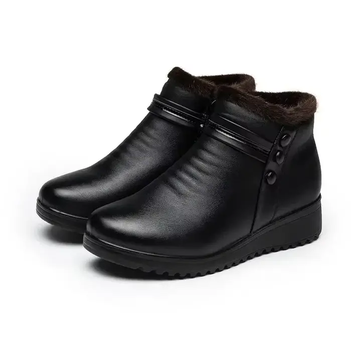 2025 mode bottes d'hiver femmes en cuir cheville bottes chaudes maman automne en peluche chaussures 