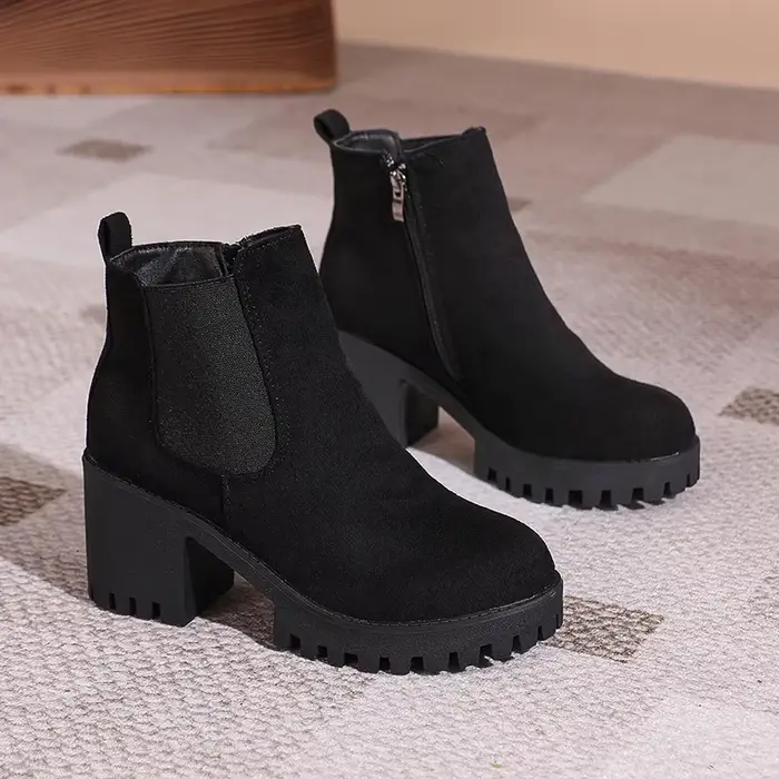 Bottines élégantes à plateforme et bout rond pour femme, chaussures courtes confortables avec fermet