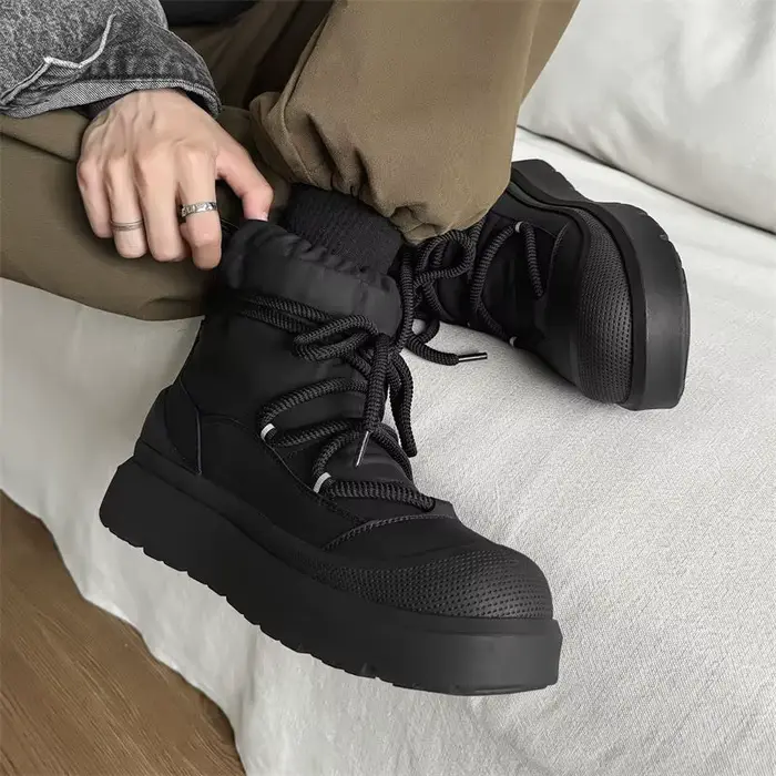Bottines de neige montantes pour hommes en cuir fendu avec doublure en peluche courte pour hiver occasions spéciales de travail et loisirs