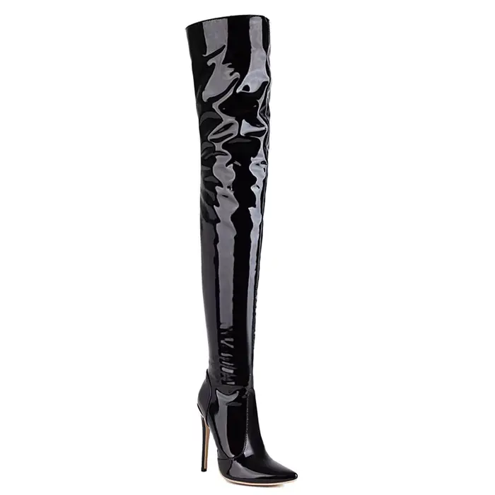 SJoleship-Bottes Hautes en Cuir Verni pour Femme