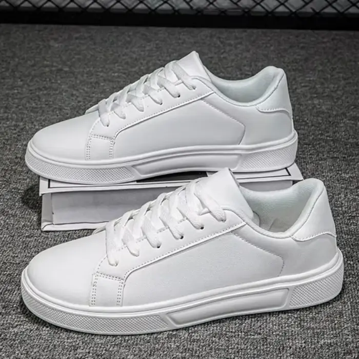Chaussures pour hommes baskets blanches en cuir PU solide hommes chaussures décontractées léger doux