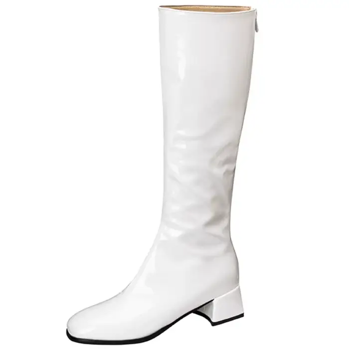 Rose femmes genou bottes hautes élégant automne hiver chaussures noir blanc rouge talons bas botte l