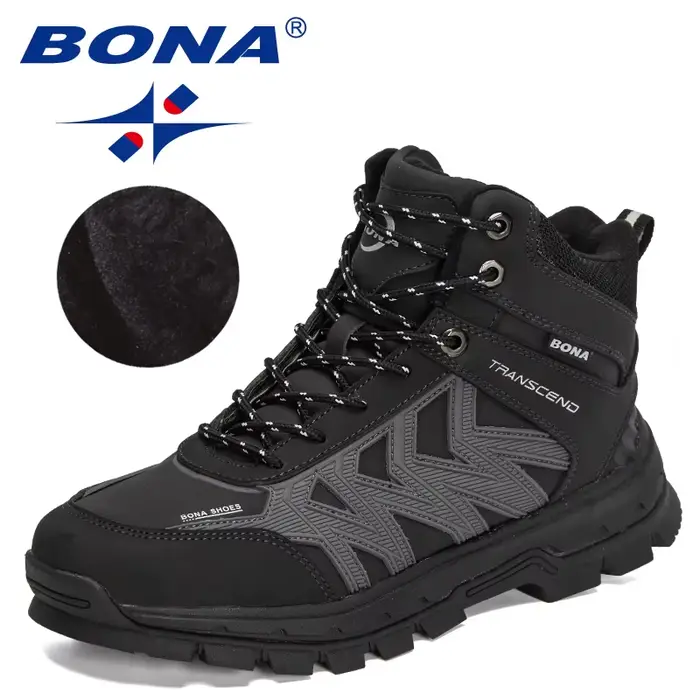 BONA-Bottes en cuir pour hommes, chaussures de randonnée en peluche, courtes, chaudes, rinçage, exté