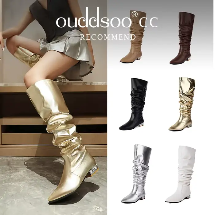 Bottes hautes au genou pour femme en microfibre, talon carré, bout pointu, semelle en caoutchouc, à enfiler, pour les occasions spéciales et le quotidien