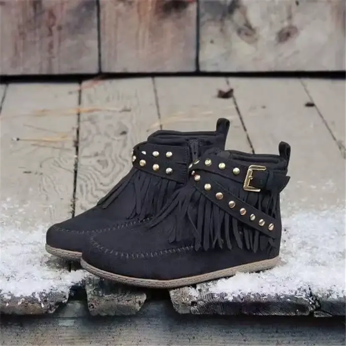 2025 nouveau Vintage femmes bottes daim bottines frange femmes chaussures bottes d'hiver femmes côté