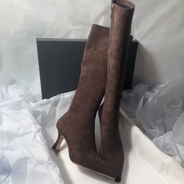 Femmes Stretch moderne bottes longues mode bout pointu genou chaussons hauts concepteur talons hauts