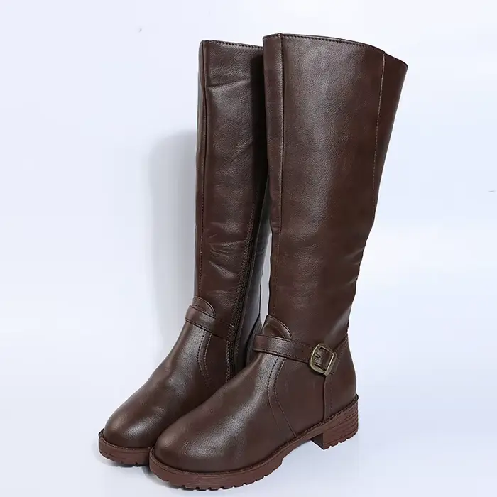 Vintage marron femmes genou bottes hautes grande taille talons bas plate-forme