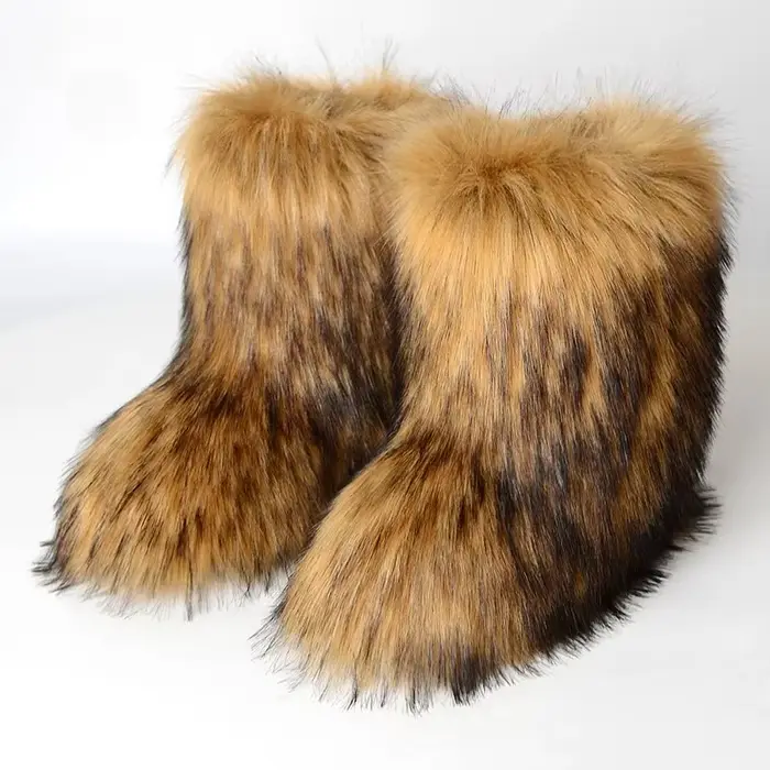 2025 femmes hiver fausse fourrure Bottes femme moelleux en peluche chaud