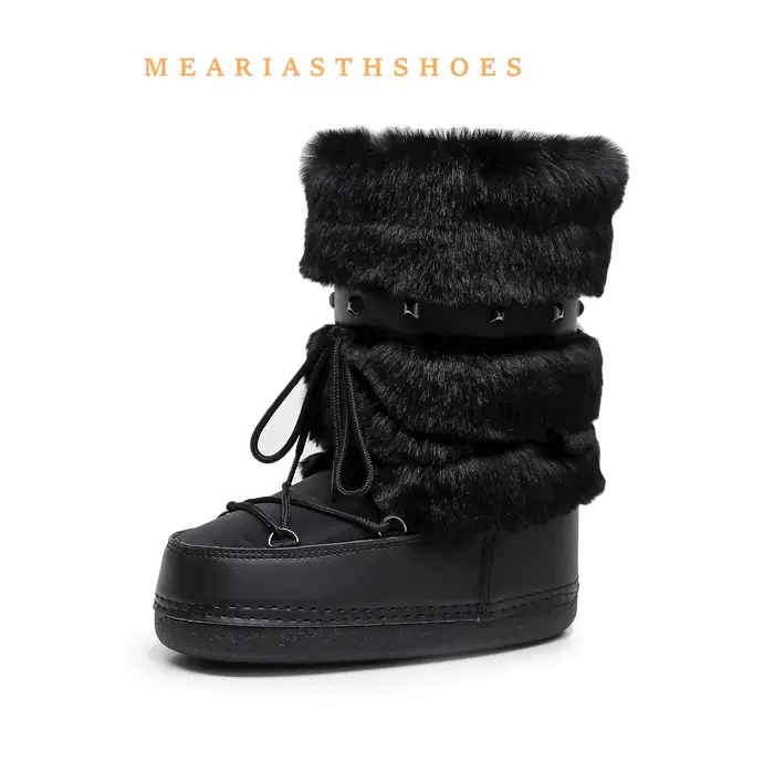 2026 bottes de fourrure d'hiver femmes bottes de neige femme bottes de Ski moelleux poilu à lacets m