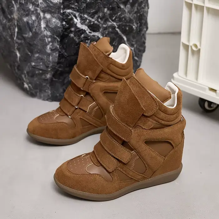Bottines pour femmes en cuir véritable, talon caché de 8 cm, chaussures à plateforme, baskets décont