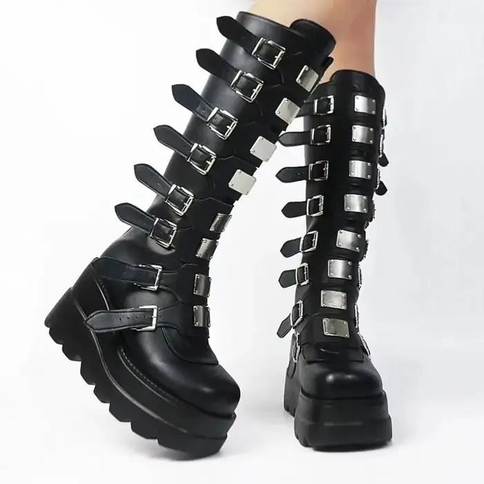 Chaussures gothiques à plateforme au genou pour femmes