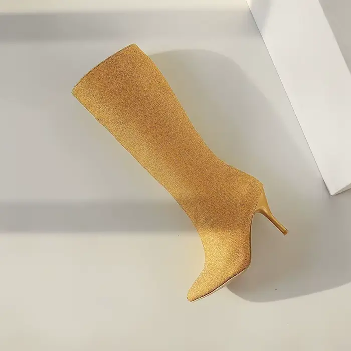 Bottes en tissu pailleté scintillantes pour femmes, élégantes bottes mi-hautes à talons fins pour hiver, occasions spéciales et sorties nocturnes