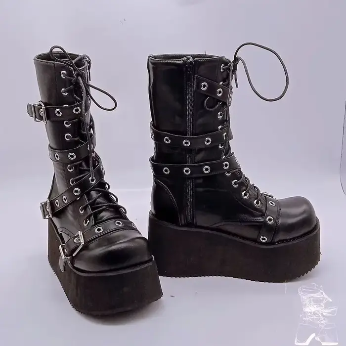 Grande taille 43 automne femmes bottes boucle bout rond compensées plate-forme