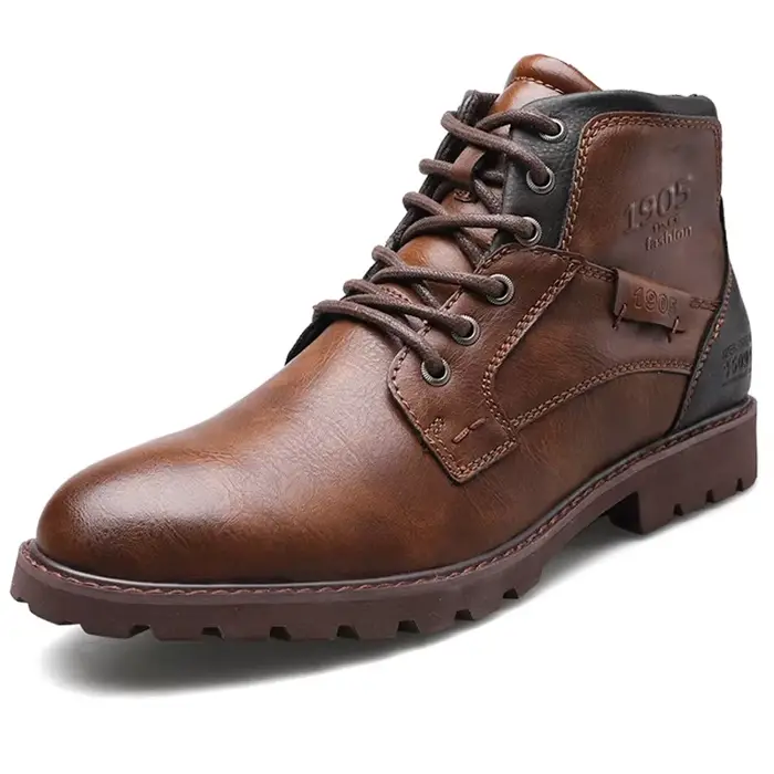 Vintage hommes bottes 2025 nouveau automne hiver chaussures de haute qualité hommes en cuir côté fer