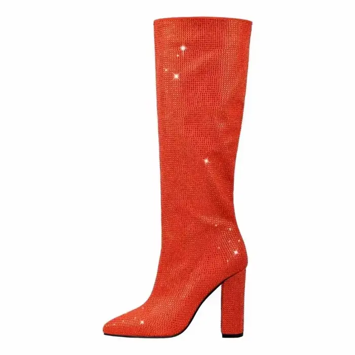 Bottes au genou brillantes en biscuits pour femmes