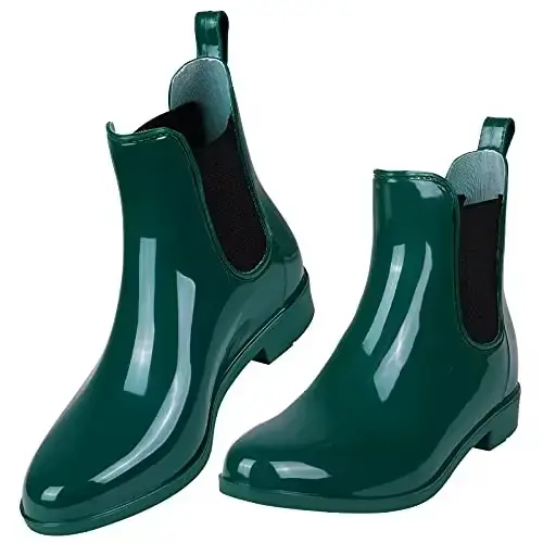 Crestar femmes mode Chelsea bottes de pluie basique brillant bottines chaussures imperméables avec b