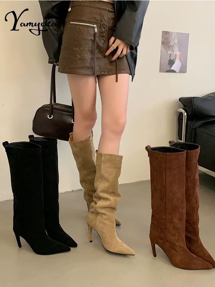 Bottes hautes sexy à bout pointu pour femmes