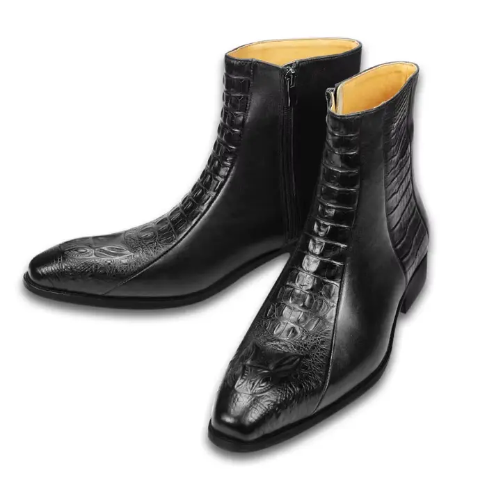 Bottes pointues en cuir véritable pour hommes