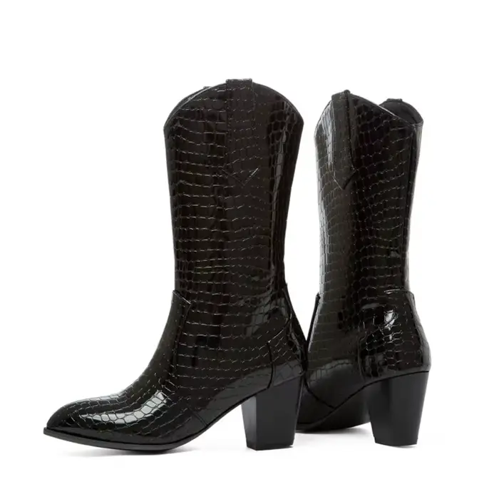 Botas De Mujer mi-mollet bottes occidentales pour femmes en cuir PU talons hauts plate-forme Chelsea