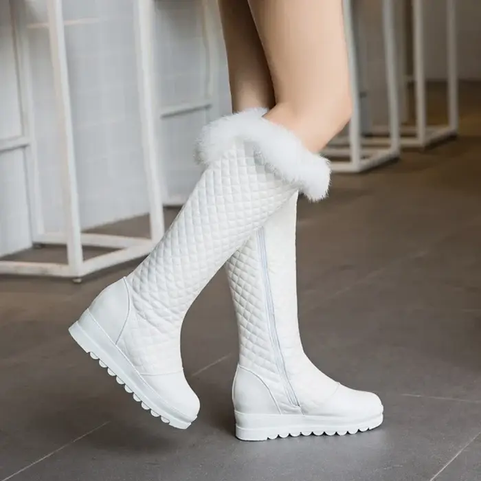 BLXQPYT Zapatos De Mujer bottes De neige femmes hiver princesse fourrure chaude compensées talon côté fermeture éclair