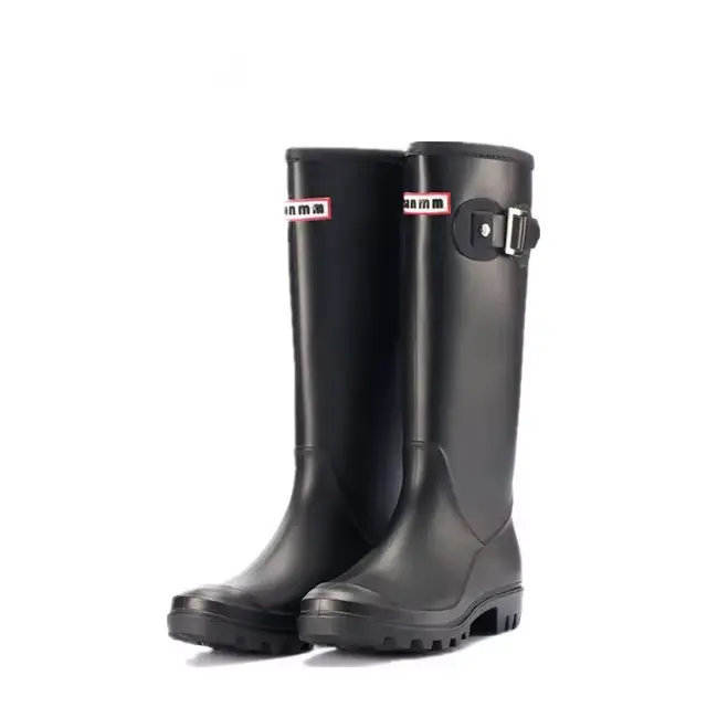Bottes de pluie à la mode pour femmes, bottes d'eau hautes avec boucle, Tube Long, chaussures imperm