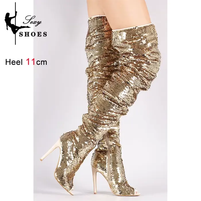 Bottes au dessus du genou à paillettes pour femmes