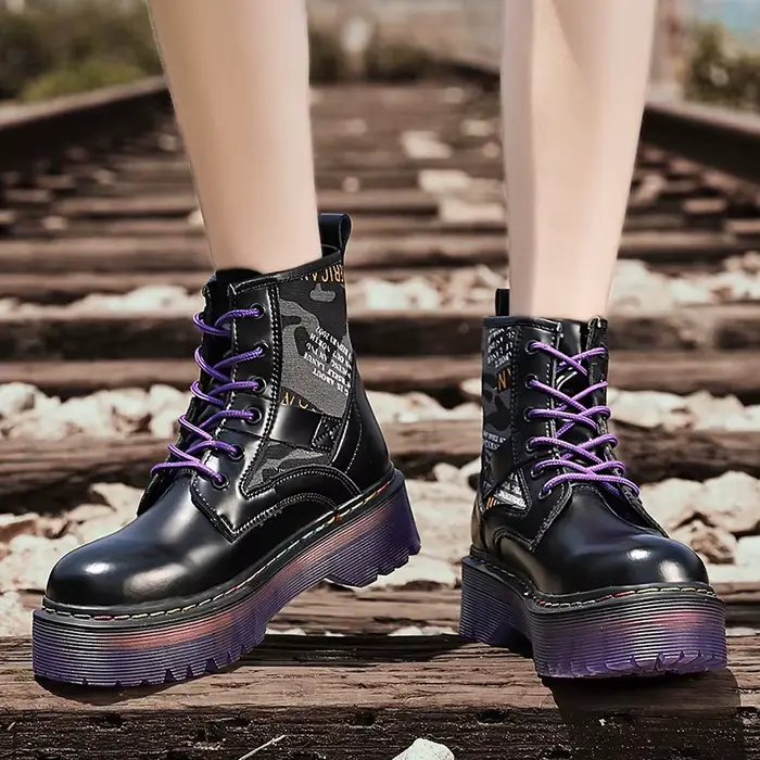 Bottines chaudes en cuir véritable punk hiver talons carrés cheville plateforme femme occasions spéciales