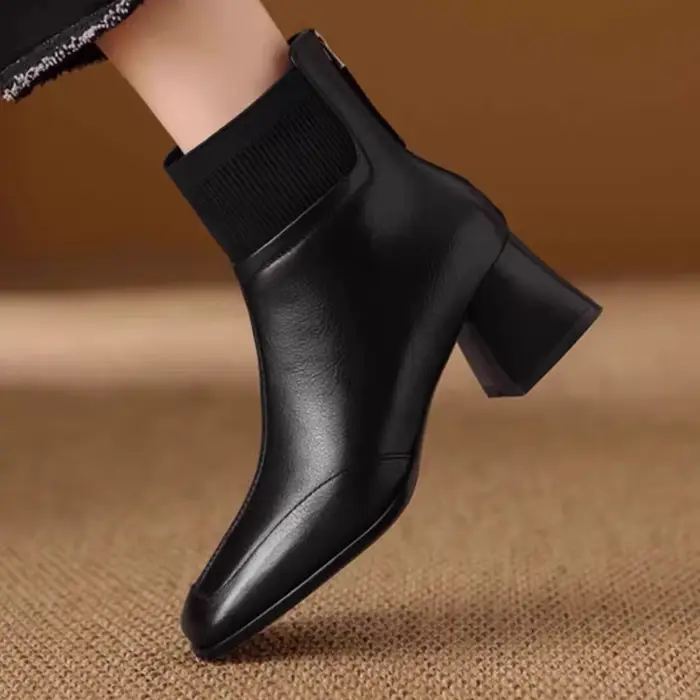 2025 nouveau automne dames botte à talons grossiers en plein air chaussure antidérapante rétro fermeture éclair mode bottes confort décontracté chaussures pour femmes Botas