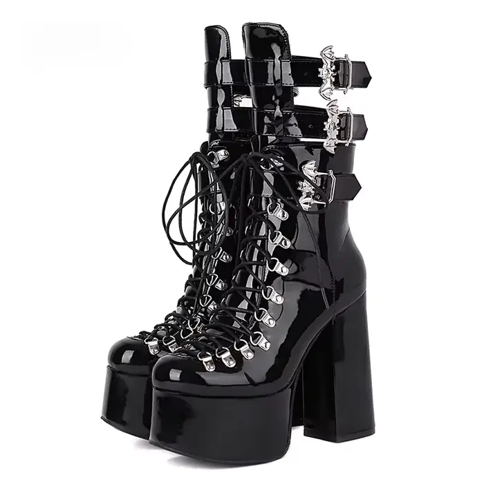 Style gothique noir plate-forme bottes ailes de chauve-souris Sexy club nuit
