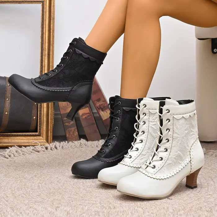 Élégantes bottes dentelées romaines pour femmes, haute saison printemps/automne, talon épais, mi-mollet, mariage et soirées spéciales