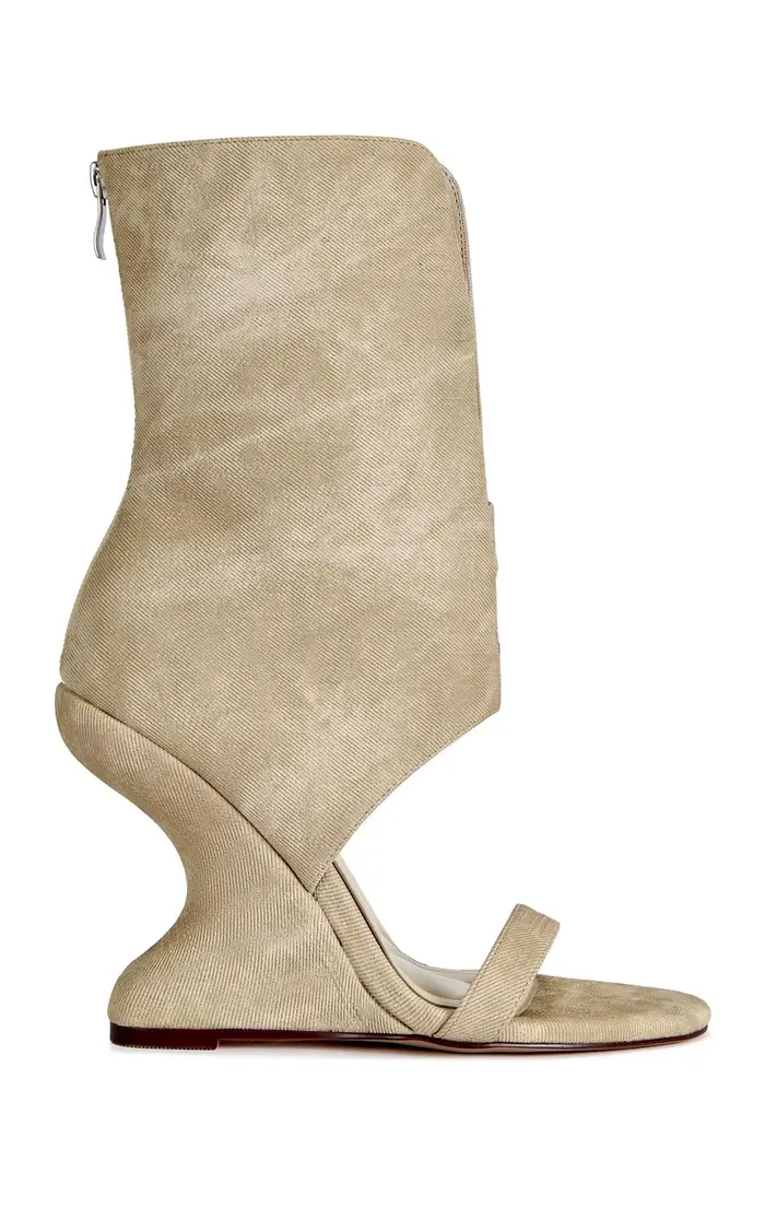 Bottes mi-mollet grises vieillies à découpe, avec bride fine à bout ouvert, talon compensé courbé, f