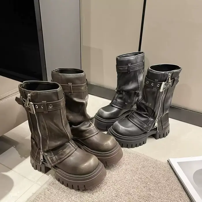 Bottes de neige élégantes pour femmes avec talon carré et chaîne, faites à la main, style sexy, hiver, mi-mollet, unité centrale, maille, caoutchouc, EVA