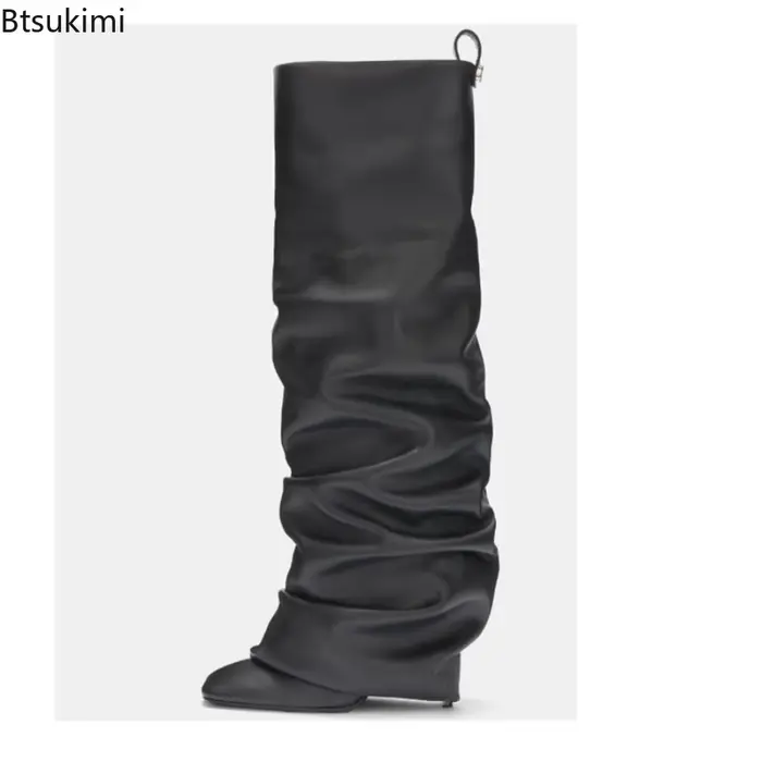 Nouvelles Bottes Longues Plissées Givrées pour Femmes 2026