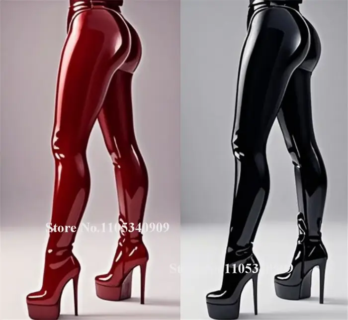 Bottes Bondarenko en cuir verni rouges et noires talons fins pour danseuses élégantes occasions spéciales