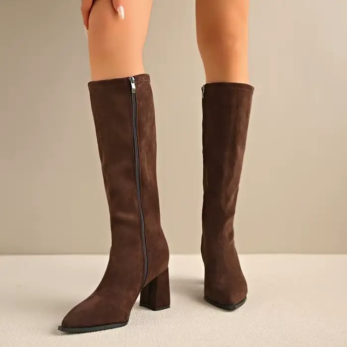 Nouvelles Bottes Longues Femme en Daim Élégantes et Tendance à Talons Hauts 2026 – Chaussures de Soi
