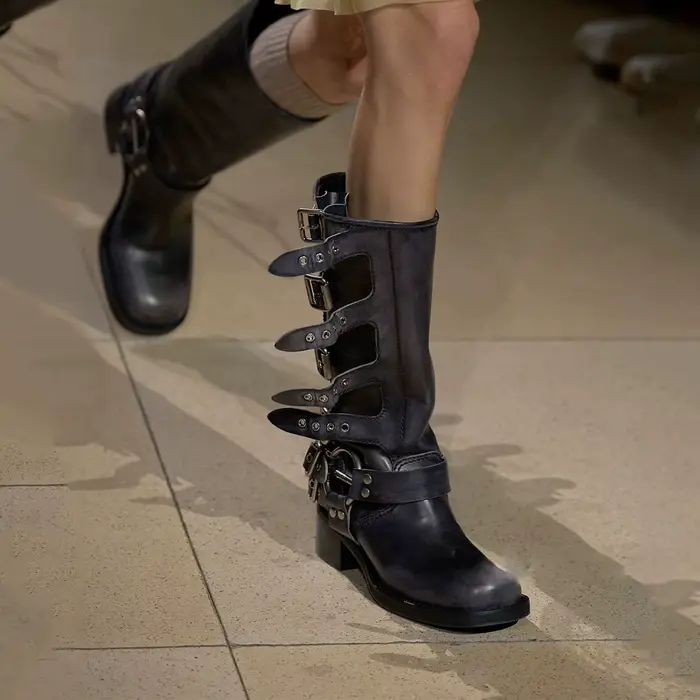 ArdenFurtado – bottes en cuir véritable marron pour femme, bottes de moto à plateforme avec rivets, 