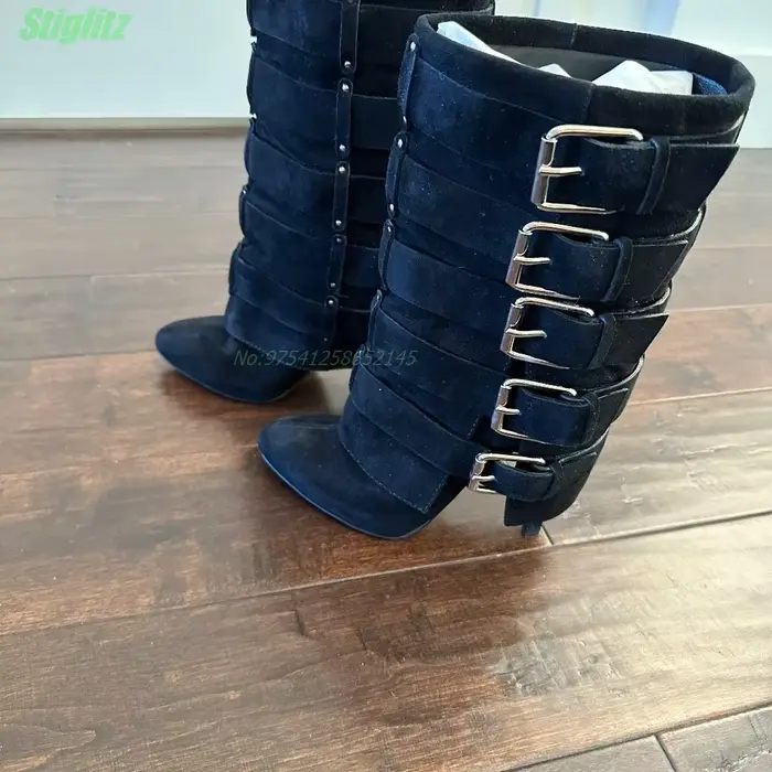 Bottes à boutons en métal pour femmes, chaussures à talons hauts fins, Parker rond, monochromatique,