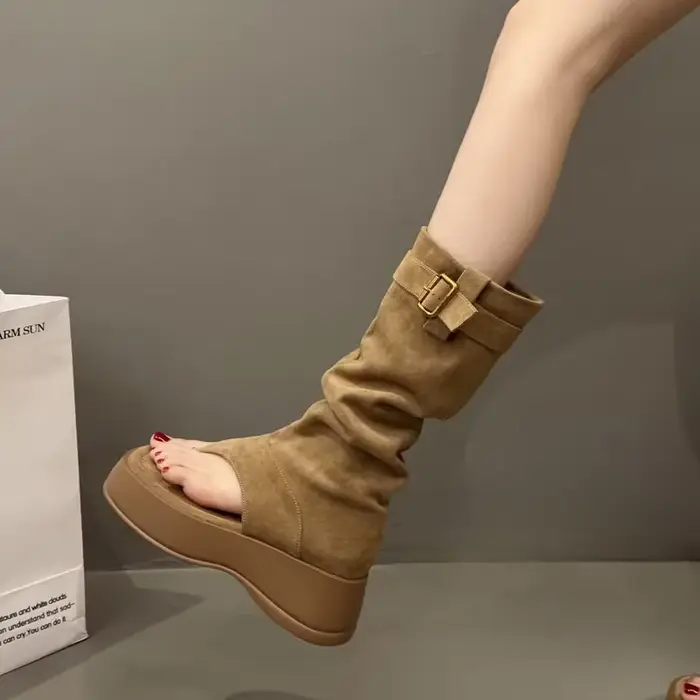 Bottes longues rehaussantes marron Thi Bot pour femmes, nouvelles jupes assorties d'été 2025, bottes