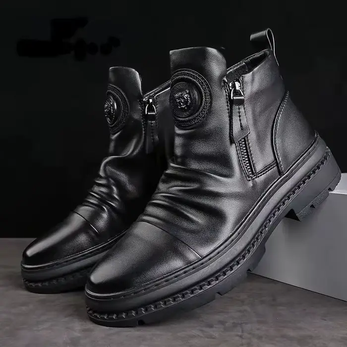 Bottes pour hommes mode moto botte de luxe en cuir bottines en peluche chaud bottes d'hiver pour hom