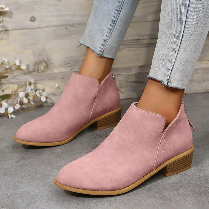 Bottines pointues en daim à talons épais pour femme, bottines à talons épais, grande taille 43, ferm