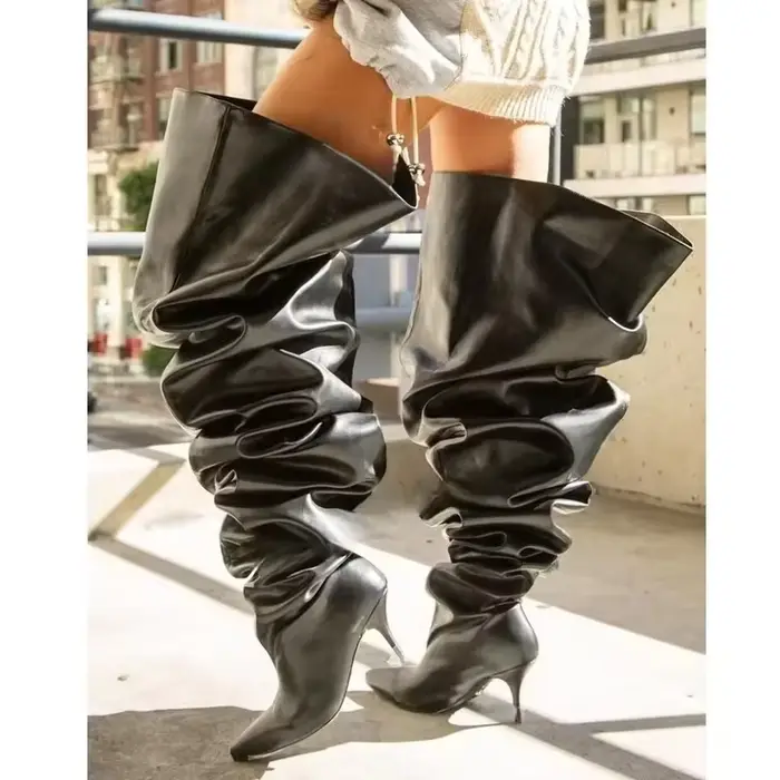 Nouvelles Bottes Plissées Rouges pour Femme
