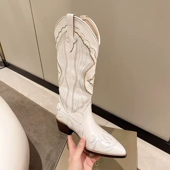 Bottes femme rétro automne hiver blanc genou