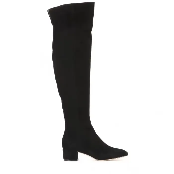 Bottes à la mode au-dessus du genou, bottes en daim et laine artificielle à talon moyen et tête rond