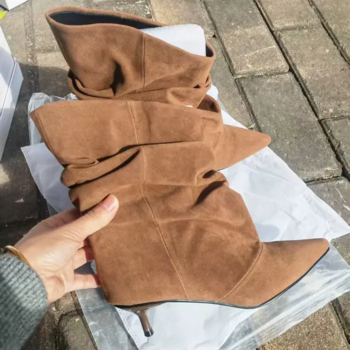 Aneikeh 2026 hiver bottines Femmes Botas bout pointu Femmes plissé bottes courtes Femme rétro élégan