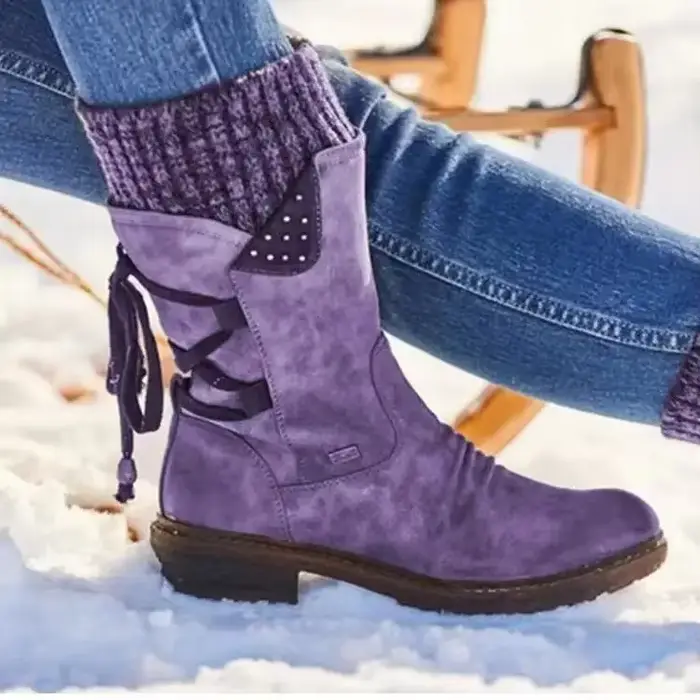 Bottes de neige mi-mollet en daim pour femmes, chaussures, cuissardes, chaudes, dames, mode, hiver, 