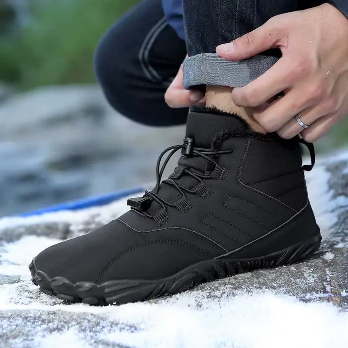 Bottes de neige imperméables pour homme, chaussures d'hiver en tissu avec doublure en peluche courte, bottes de randonnée en plein air, bottes chaudes pour l'hiver, taille ajustable