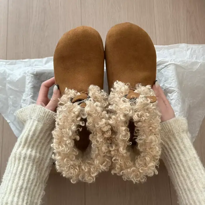 Bottines de neige de luxe en molleton avec boucle en métal pour femme
