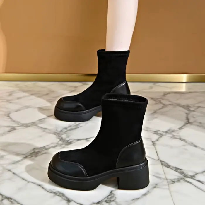 Bottes d'équitation à talons hauts et semelles épaisses pour femmes, bottes à talons hauts élastique