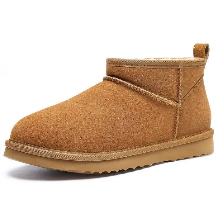 Mini bottes en daim véritable pour femmes, bottes de neige pelucheuses d'hiver, bottines courtes ave
