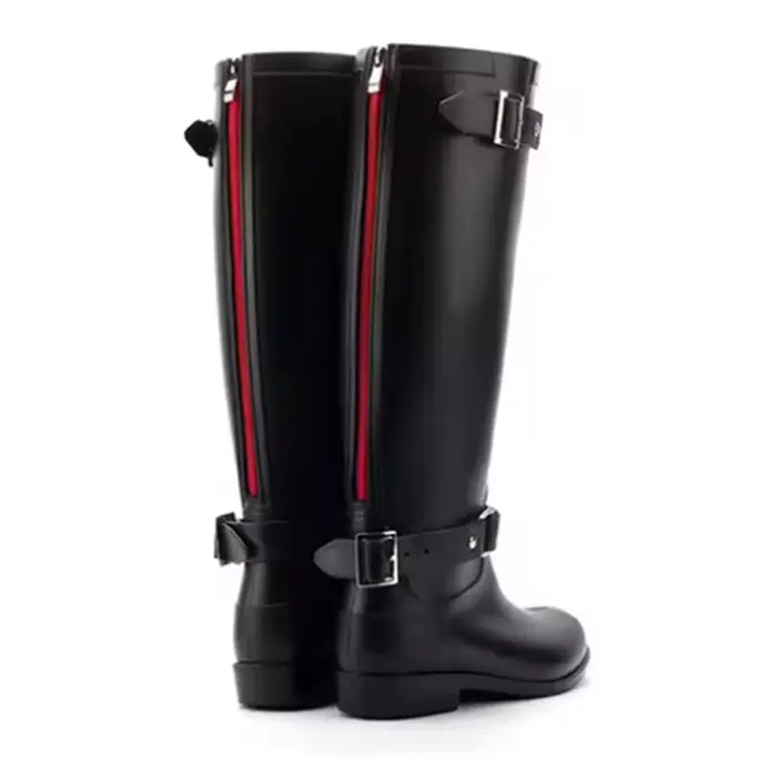 Bottes de pluie imperméables chaussures plates femmes noir eau mode bottes de pluie à fermeture écla